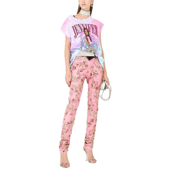 NWT Dolce & Gabbana Jennifer Jlo Crystal embellished tie-dye T-shirt IT 40 S - Picture 6 of 12